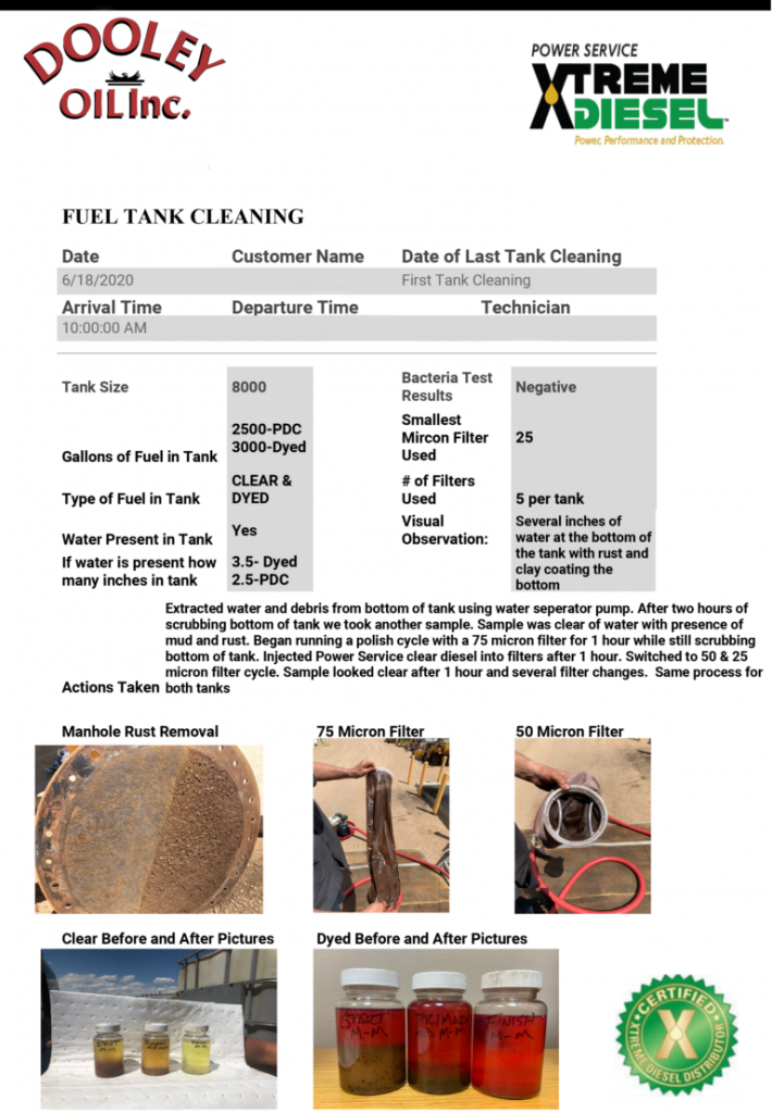 Sample of a tank cleaning report